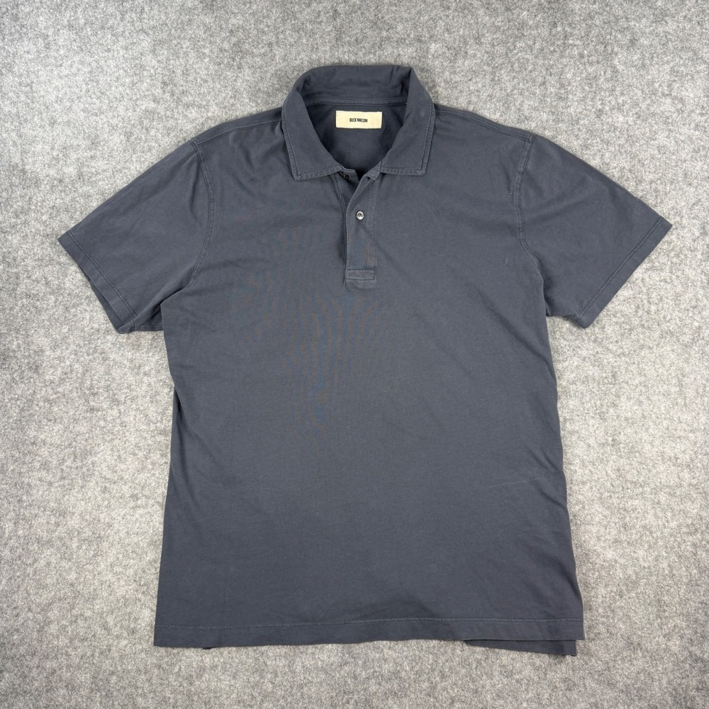 Buck Mason Cotton Jersey Polo Mens Large Faded Navy Blue Short Sleeve Shirt